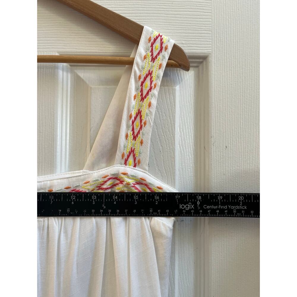 Blue Rain White Square Neckline Boho Tiered Mini Sun Dress Large 34 Inch Long - Picture 11 of 15